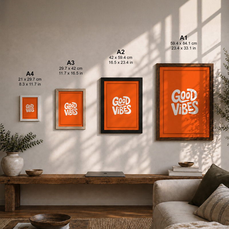 Good Vibes Typography - Framed Print, Unframed, A3 - 42.0 x 29.7 cm