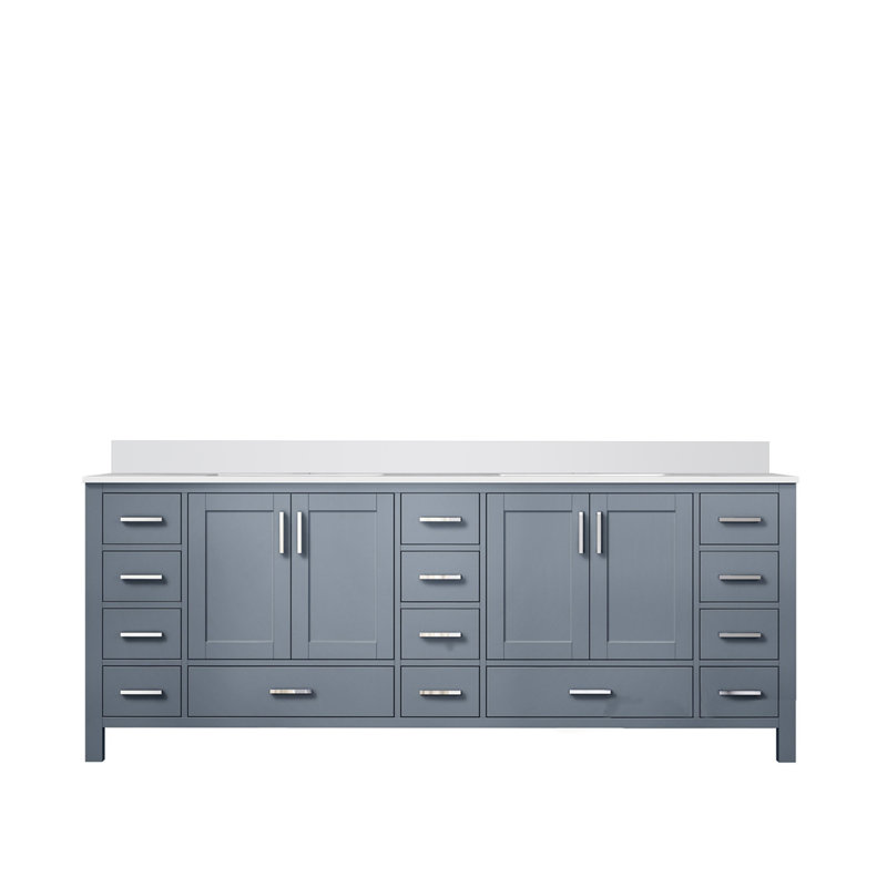 Double Bath Vanity with White Quartz Top, Dark Gray