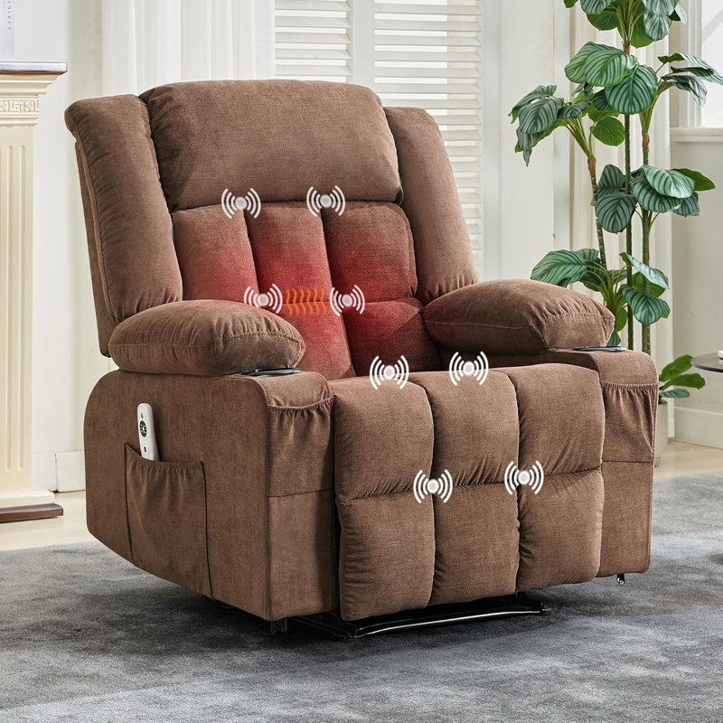 Fauteuil inclinable avec chaleur et massage, fauteuils inclinables surdimensionnés avec télécommande, Brun
