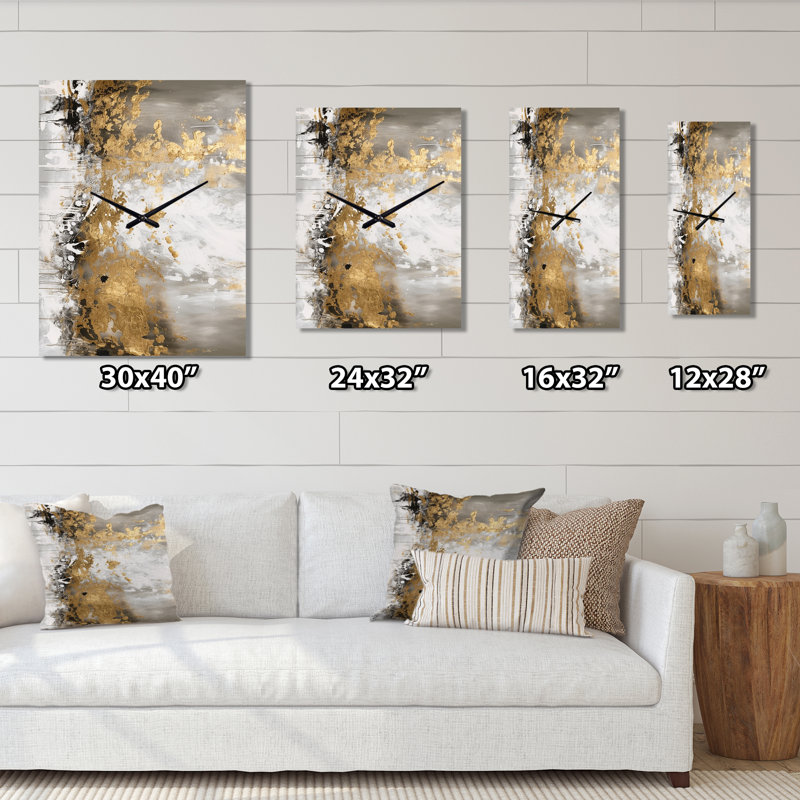 Or et blanc abstrait - horloge murale abstraite, H 28 po x l 12 po x P 1 po
