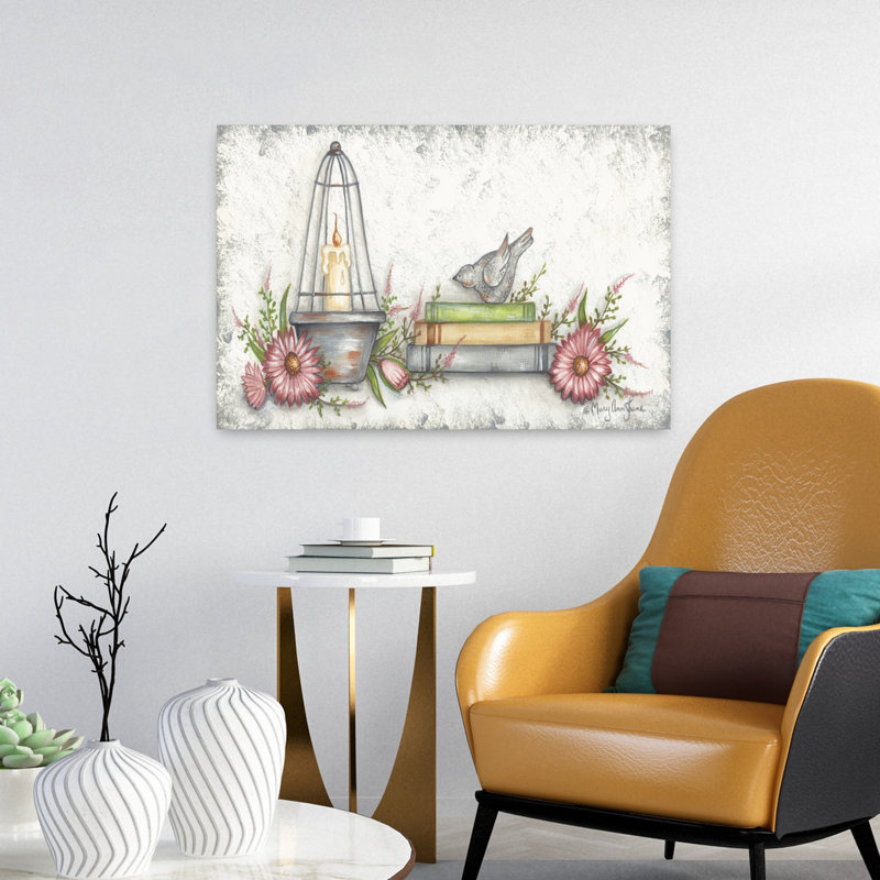Jolie fleur de printemps, oiseau contemporain, H 24 po x l 16 po