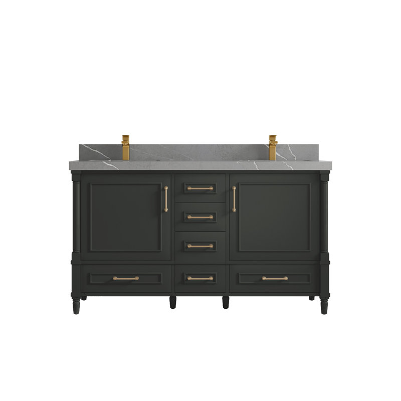 Ensemble de meuble-lavabo double 60 po Aberdeen, Gris Piatra, Bitume