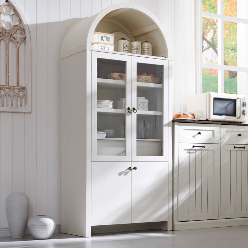 Garde-manger arqué de 71 po de hauteur, armoires de rangement modernes avec tablettes ouvertes et réglables, Blanc