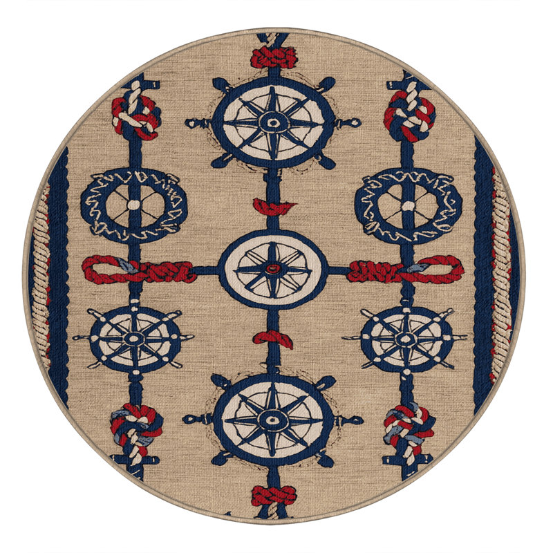 Washable Classic Nautical Nautical Area Rug, Rectangle 5' x 8'