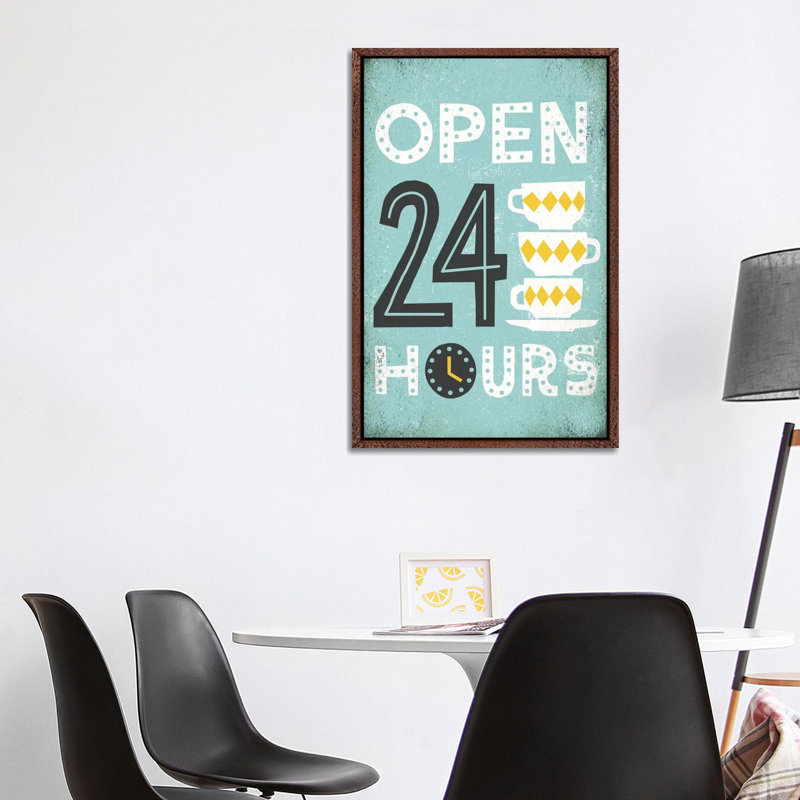 Retro Diner Open 24 Hours I by Michael Mullan - Print on Canvas, Classic Brown Wood Framed, 101.6 cm H x 66.04 cm W