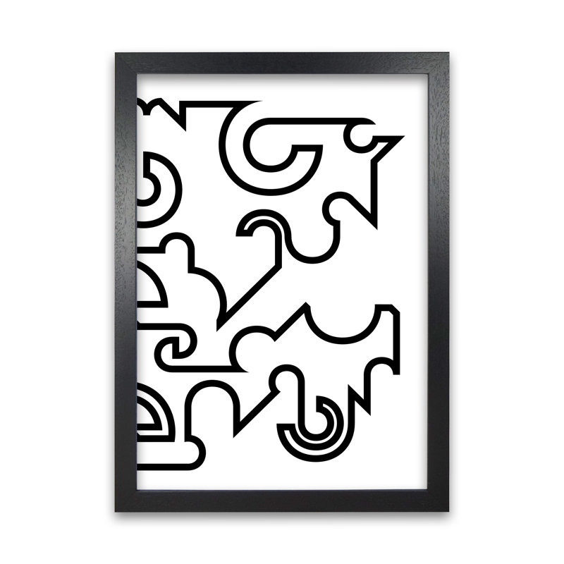 Abstract Black And White Minimal Line Right - Print, 42cm H x 30cm W x 3cm D, Black Frame