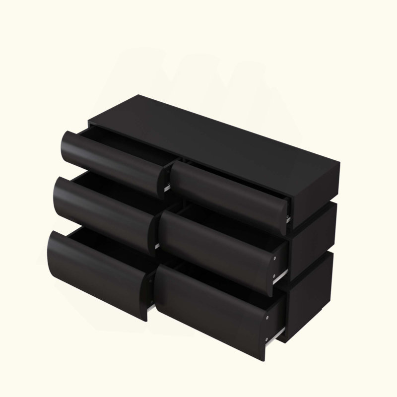Commode 6 tiroirs pour chambre à coucher, commode noire sans poignée, commode moderne 6 tiroirs avec rangement large