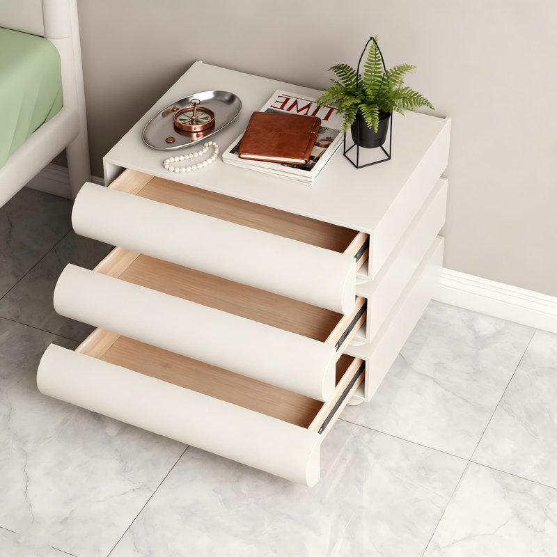 Set of 2 Nightstands  3-Drawer Modern White Faux Leather Bedside Table, Fully Assembled for Bedroom, Set of 2