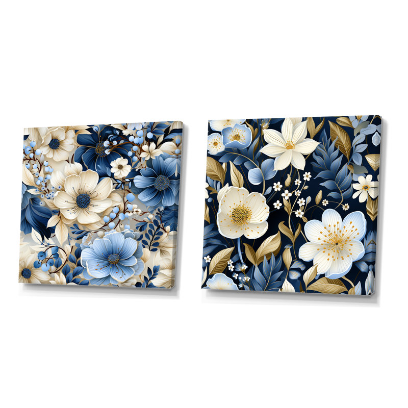 Ebenier - ensemble de 2 reproductions d'art murales florales, Toile tendue, H 30 po x l 61 po x P 1 po