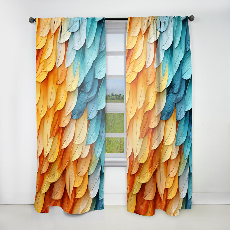 Plumes bleues et jaunes colorées Manistique - Rideau moderne - Velours obscurcissant - 1 panneau, L 52 po x L 120 po