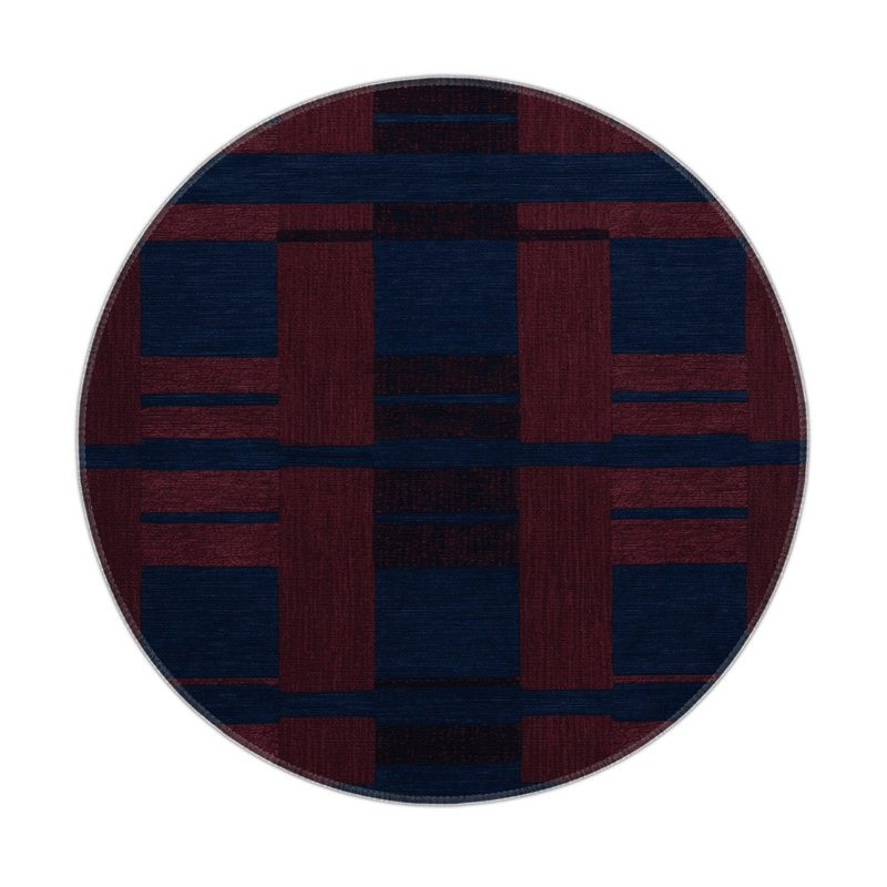 Tapis d'intérieur et d'extérieur à carreaux bleu, Rond 5 pi