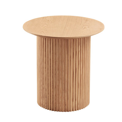 17.77 Inch Side Table For Bedroom - Mid Century Fluted Design , Oak Tinted Around Living Room Modern Top, Glaze