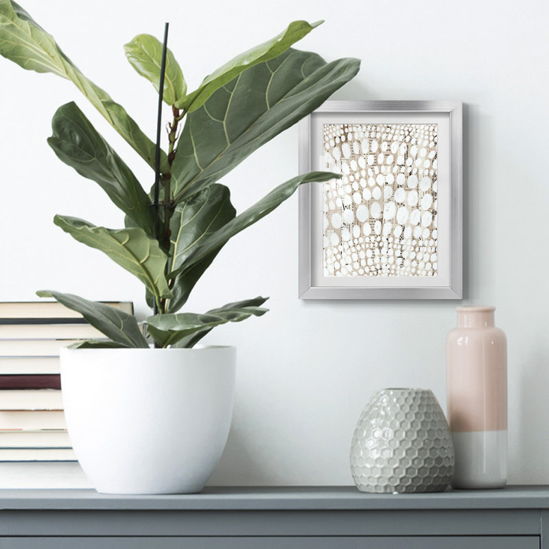 Motif rétro IV, impression sur toile encadrée, Toile avec cadre argenté, Blanc