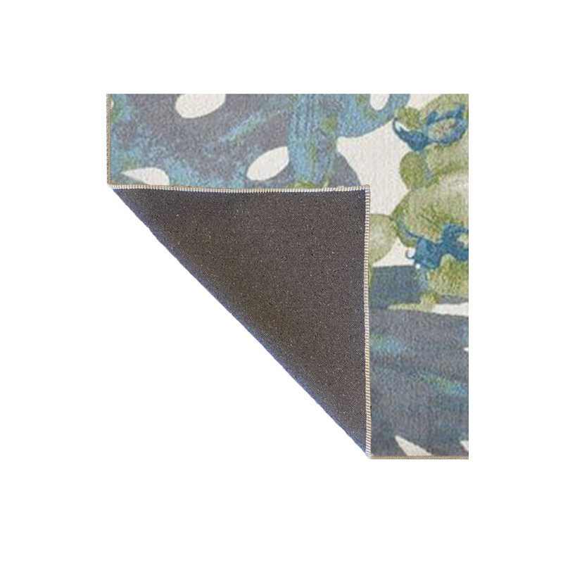 Tapis bleu lavable traditionnel à motif floral bleu, Sous-tapis carré 3 pi 3 po inclus