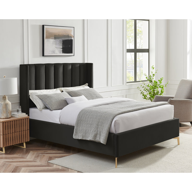 Lit plateforme Lomax, Velours beige, Très grand