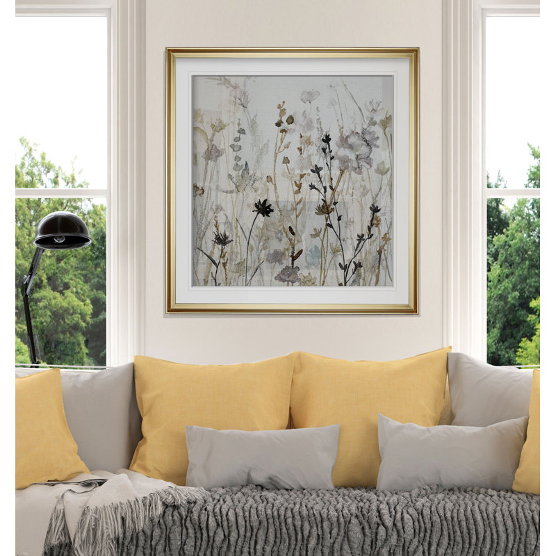« Wildflower Mist II » - reproduction de peinture, H 27 po x l 27 po, Impression encadrée, Doré