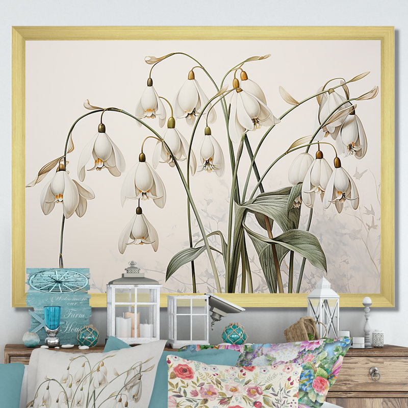 «Snowdrops Moonlit Galanthus Nivalis I», reproduction sur toile, Cadre doré simple, H 16 po x l 32 po x P 1 po