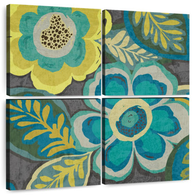 Harnek Floral Assortment Teal On Dark Grey II
