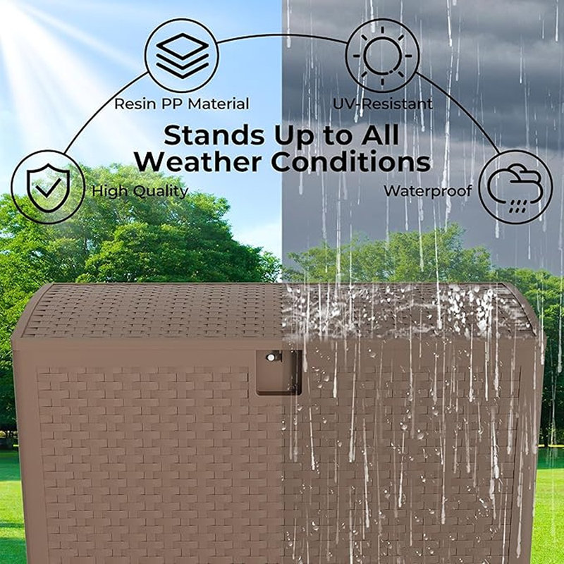 99Gallon Brown Resin Deck Box, Outdoor Storage Box Waterproof Lo...