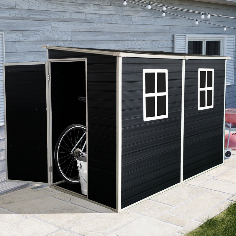 Remise en résine 8 pi x 4 pi avec deux fenêtres. Verrouillable, imperméable. - Pour le patio, la cour, la pelouse - Noir 4 x 8 pi extérieur noir. -. Ventilation, pelouse, patio