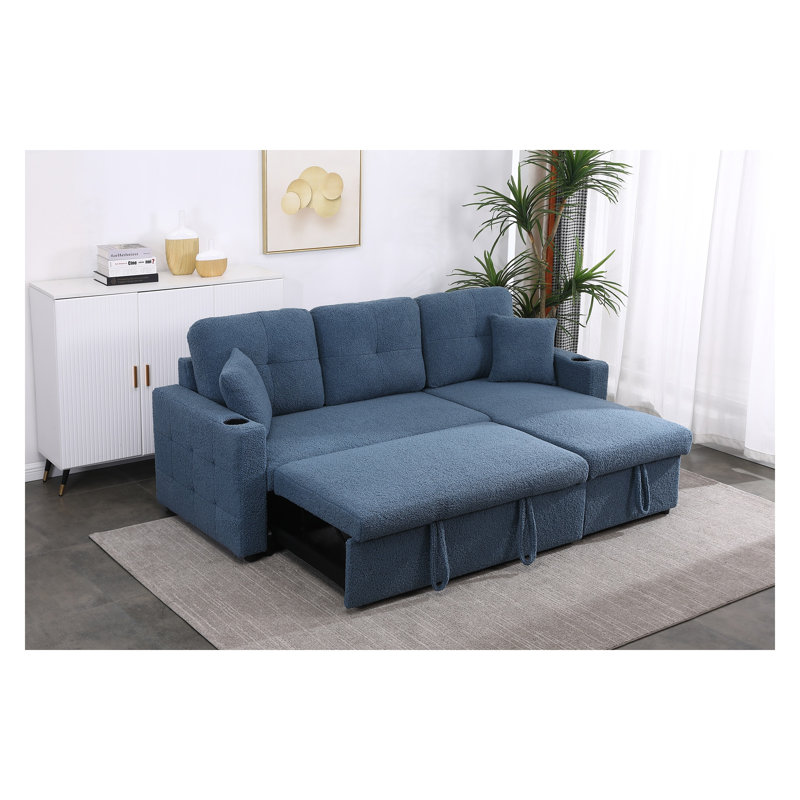 Canapé-lit modulaire avec méridienne avec rangement Lambswool, Laine gris foncé