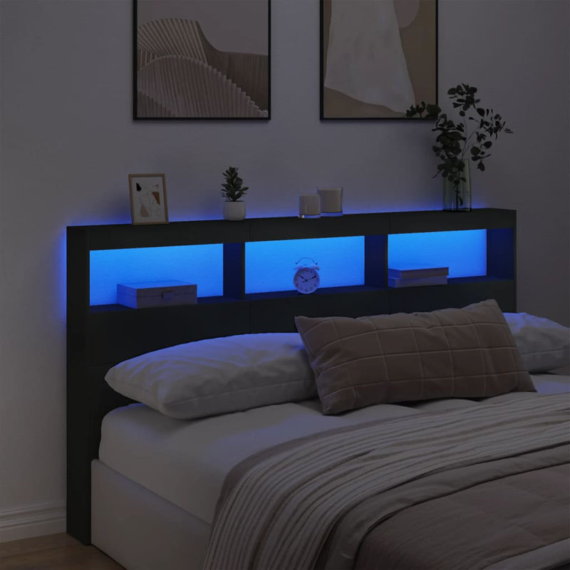 Cedria Bookcase Headboard, Super King - 180 x 200 cm, Black