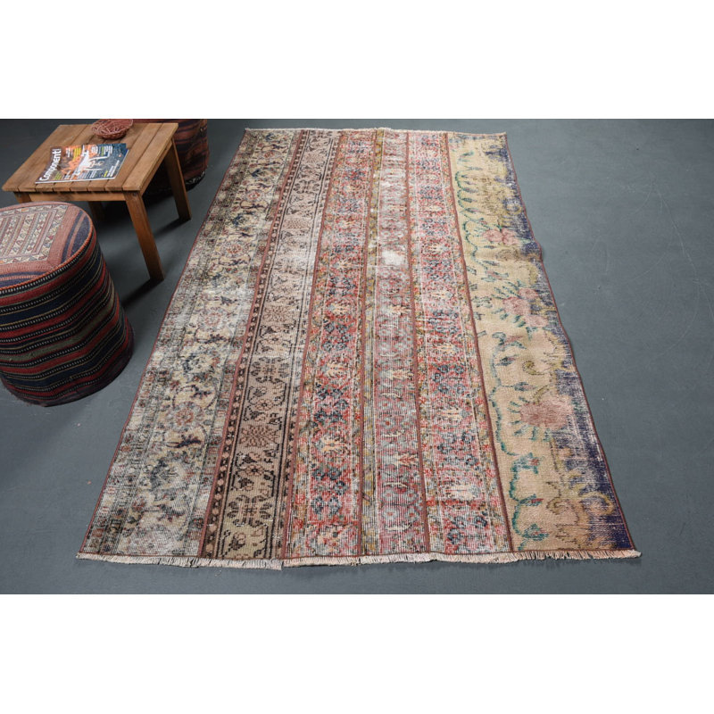Tapis Boho, tapis brun Anatolian, tapis 4,4 x 7,3 pi, tapis rétro, tapis tissé à plat, tapis turc
