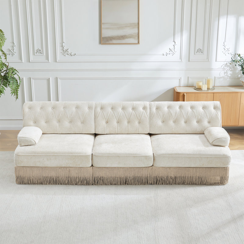 Canapé 3 places avec dossier capitonné, Beige