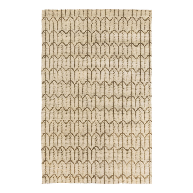 Tapis ivoire / brun en laine noué à la main Mayhill, Rectangle 6 pi x 9 pi