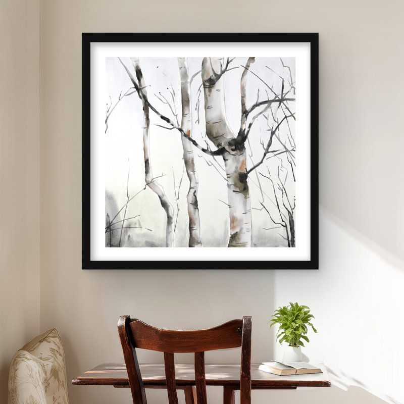 Three Birches Trees Print - Minimalist Brown Framed Decor