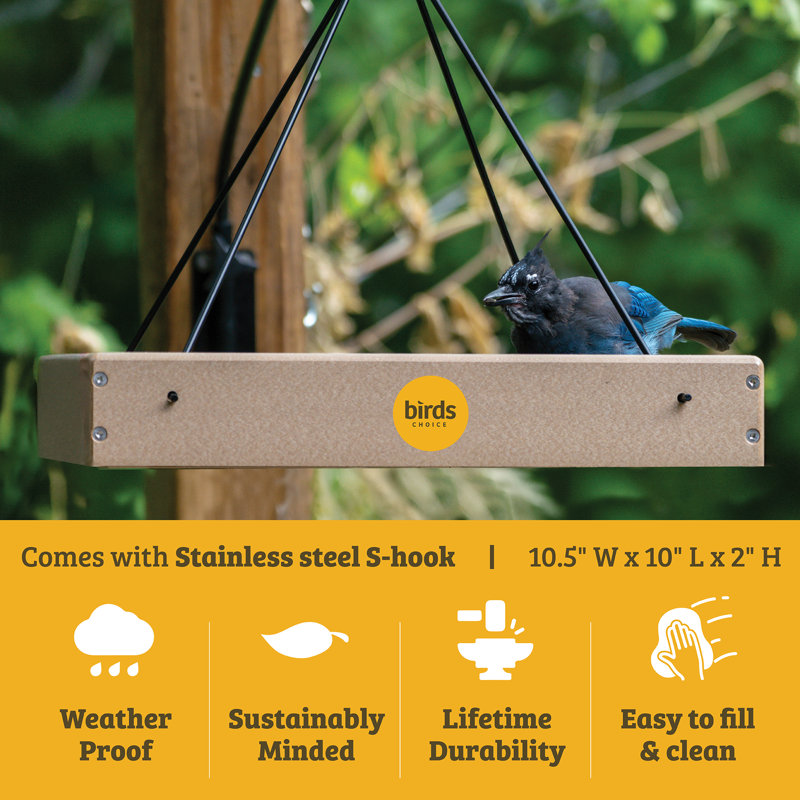 Beige Recycled Plastic Hanging Platform Bird Feeder with Metal Rods