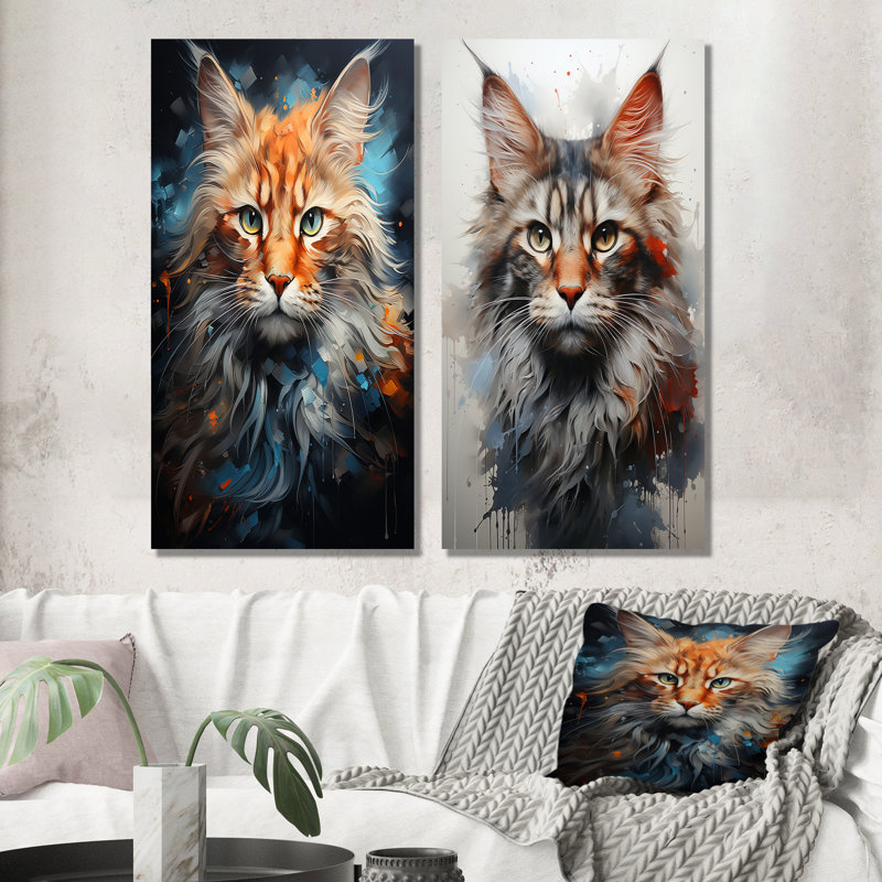Ensemble de 2 décorations murales Maine Coon Majesty Cat - Cat, H 28 po x l 25 po, Toile tendue