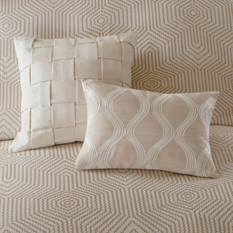 9-Piece King Abstract Comforter Set, Tan+Ivory