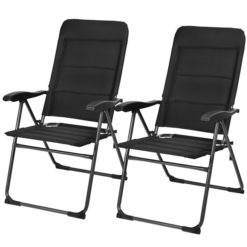 Adjustable Black Steel Frame Reclining Patio Chairs, Set of 2