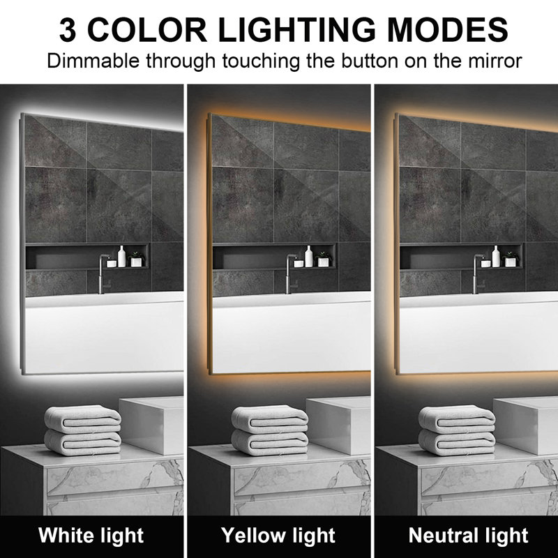 Led Bathroom Vanity Mirror With Back Light,multifunction,gun Ash, 24'' x 32''
