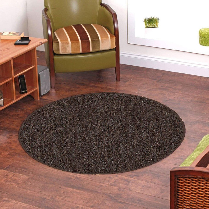 Tapis uni brun tissé à la machine, Rond 9 pi