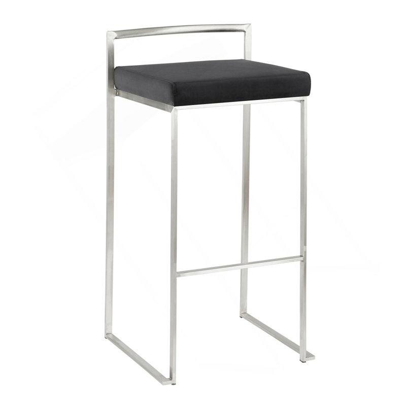 Tabouret de bar contemporain empilable en acier inoxydable avec coussin en velours noir par Lumisource - ensemble de 2, Noir