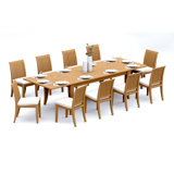 10 Seats 11 Pcs Grade-A Teak Wood Dining Set: 122" Atnas Double Extension Rectangle Table And 10 Lagos Armless Chairs #11LG2800