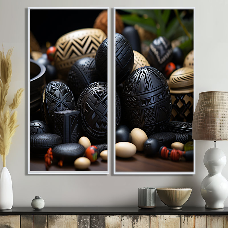 Bijoux africain - impressions sur toile noires, 40" H x 40" W, Impression encadrée flottante, White