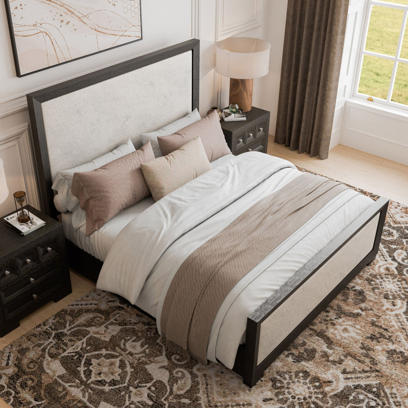 Schell Upholstered Panel Bed, Black, Queen