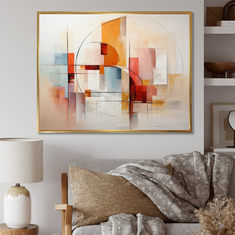 Jamas, paysage abstrait entrelacé, Cadre flottant doré, H 34 po x l 44 po x P 1,5 po
