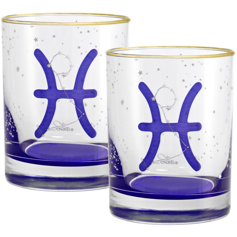 Verre à whisky double 14 oz (14 onces) à rebord doré Culver Pisces Zodiac (Poissons)