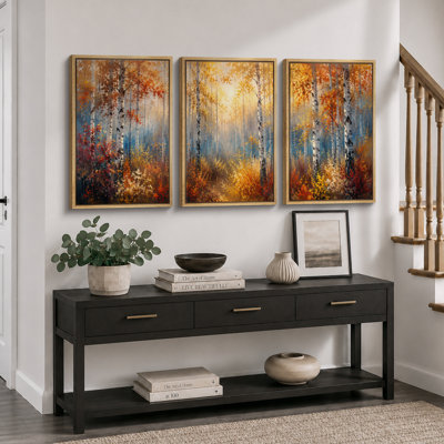 «Autumn Birch Forest», art de paysage de salle à manger, impression sur toile encadrée, 3 pièces, 16 po x 24 po x 3 pièces, 24 po x 36 po x 3 pièces