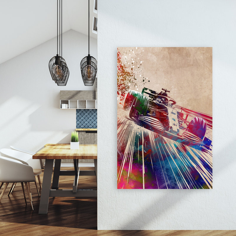 «Vibrant Race Car Motion», art moderne abstrait coloré, cheval, 60" H x 40" W