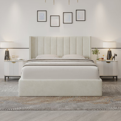 Oliver Tufted Oliver Hydraulic Lift Up Storage Upholstered Platform Bed with Wingback Headboard