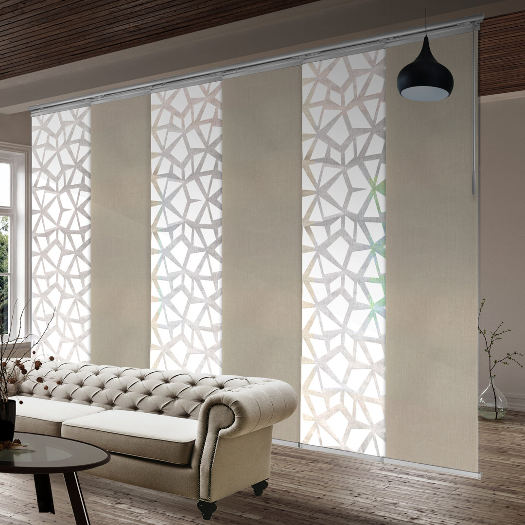 6-Panel Single Rail Panel Track Extendable 98"-130"W x 94"H, Panel width 23.5", Shattered, Cornsilk Rod Desyne