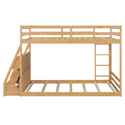 Lit superposé double avec lumières DEL contrôlées par l'application (7 couleurs), ports USB, tablettes de rangement et 2 tiroirs, naturel
