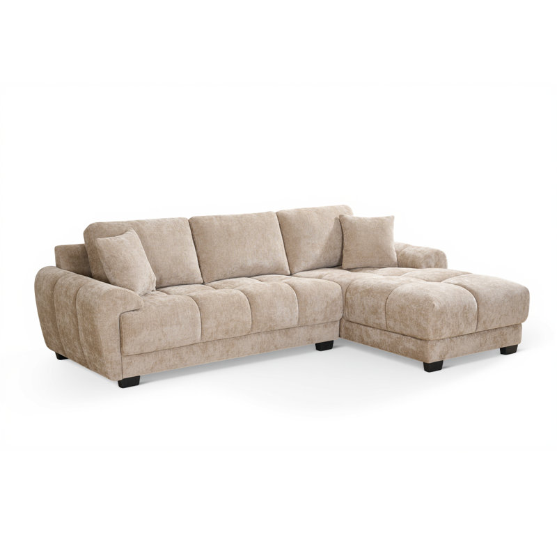 4 Seater Corner Sofa , Right Hand Facing, Beige Chenille