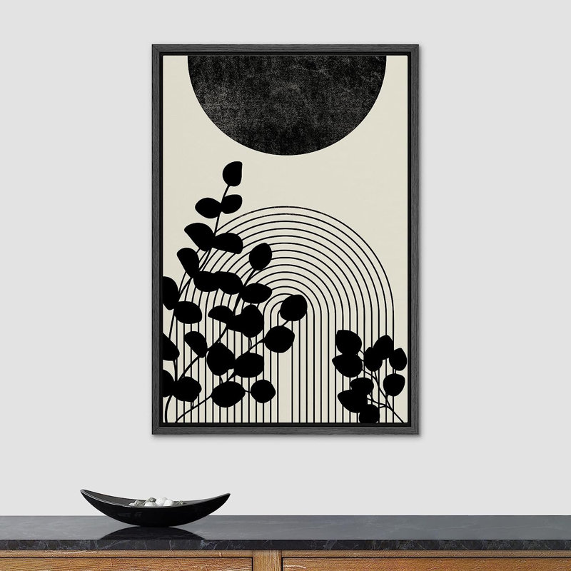 Duotone Mid-Century Minimal Forest Leaf Collage - reproduction de cadre flottant sur toile, H 36 po x l 24 po x P 1,5 po