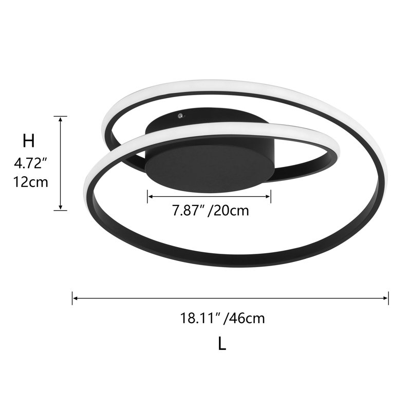 Caroljean 1 - Light 18.11'' Unique/Statement Modern Linear Dimmable White Light LED Flush Mount, Black